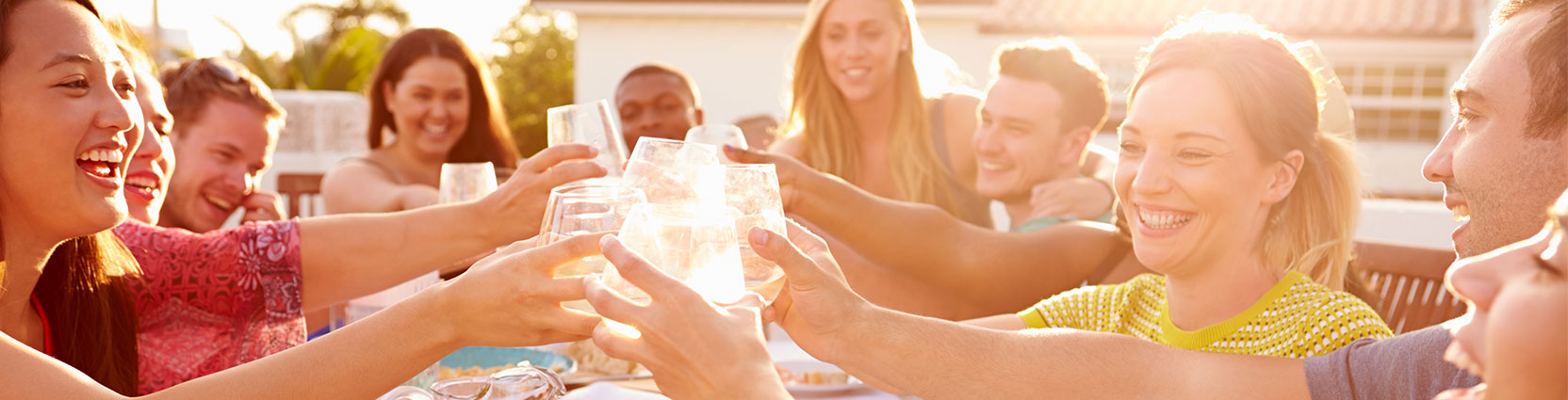 Friends toasting a shared meal.