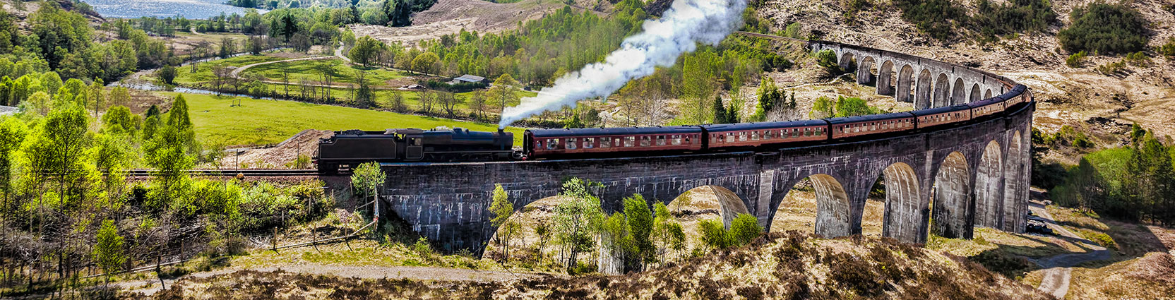 A train on Scotland's Glenfinnan Viaduct.
