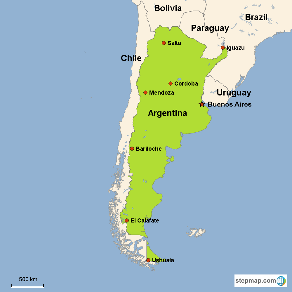 Map of Argentina in South America