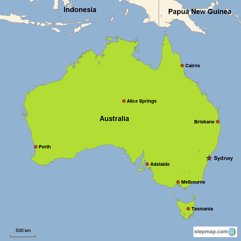 Map of Australia in the South Pacific