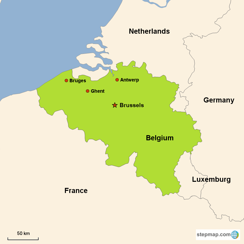 Map of Belgium in Europe