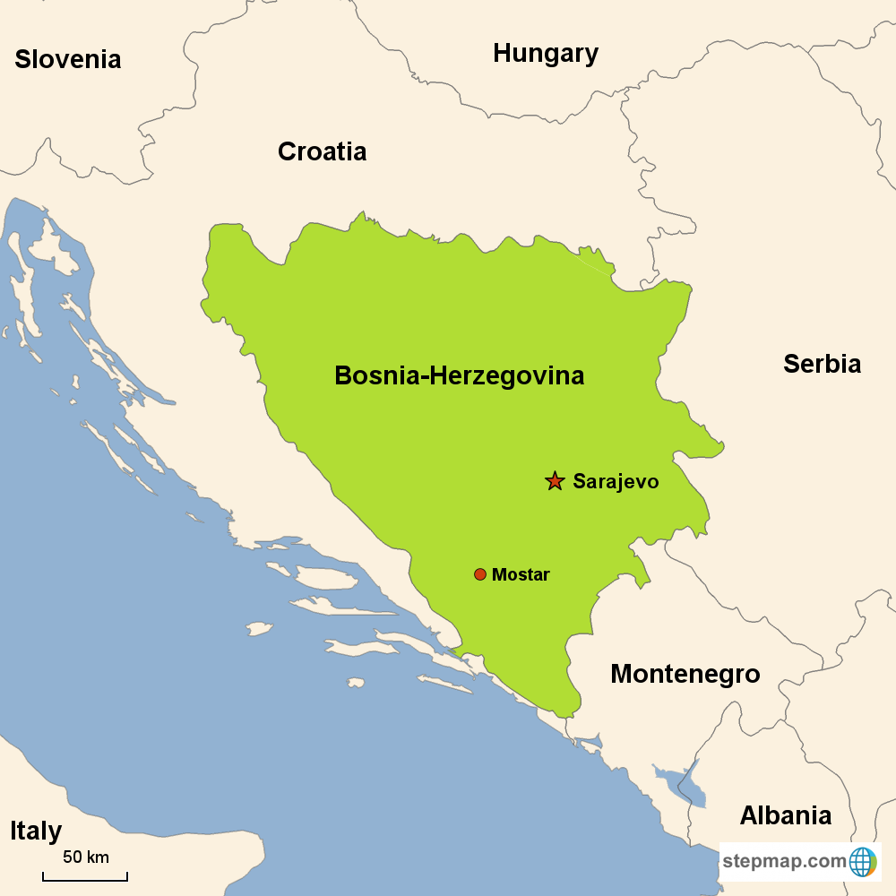 Map of Bosnia-Herzegovina in Europe