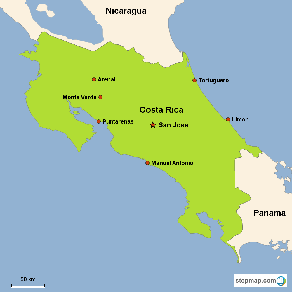 Map of Costa Rica in Latin America
