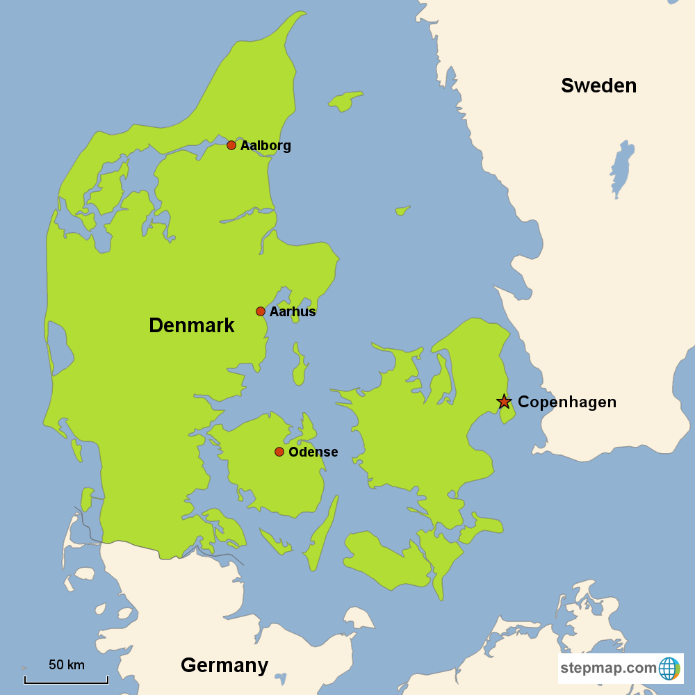 Map of Denmark in Europe