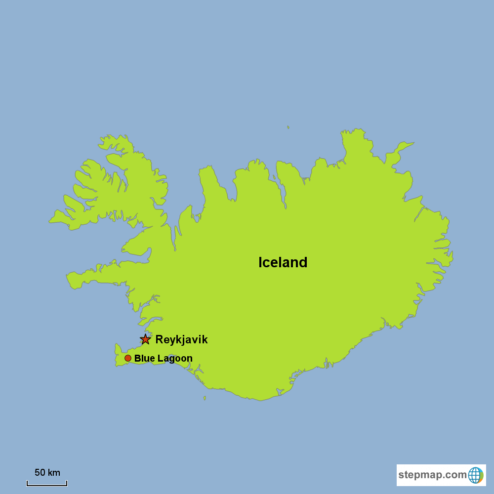 Map of Iceland in Europe