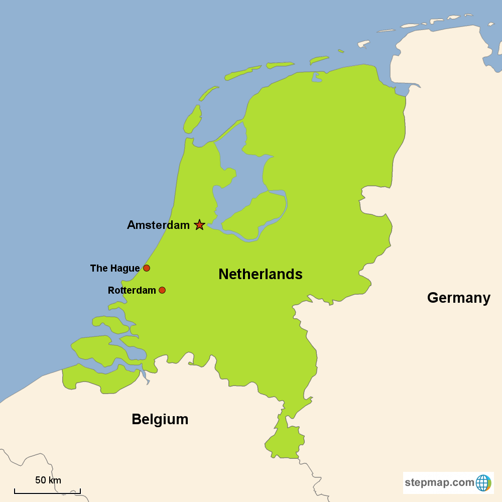 Map of Netherlands in Europe