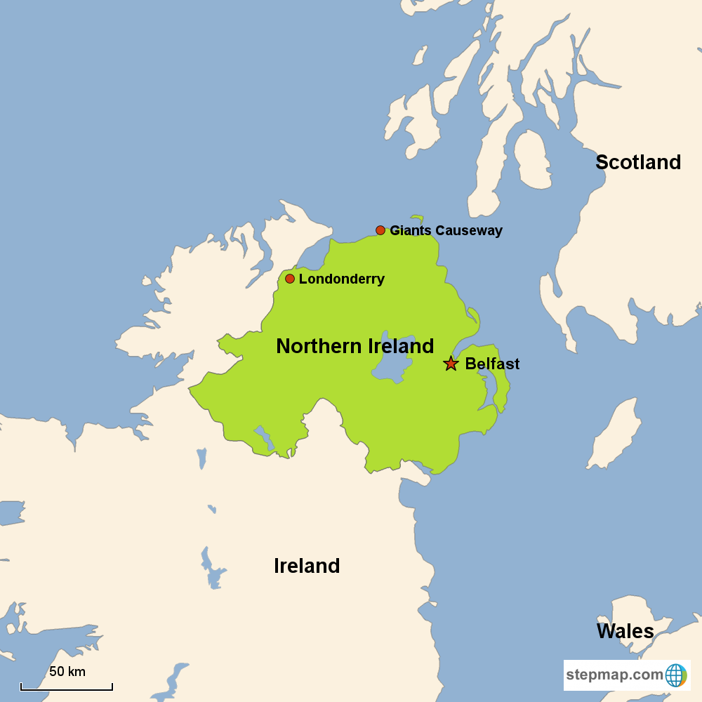Map of Northern Ireland in Europe