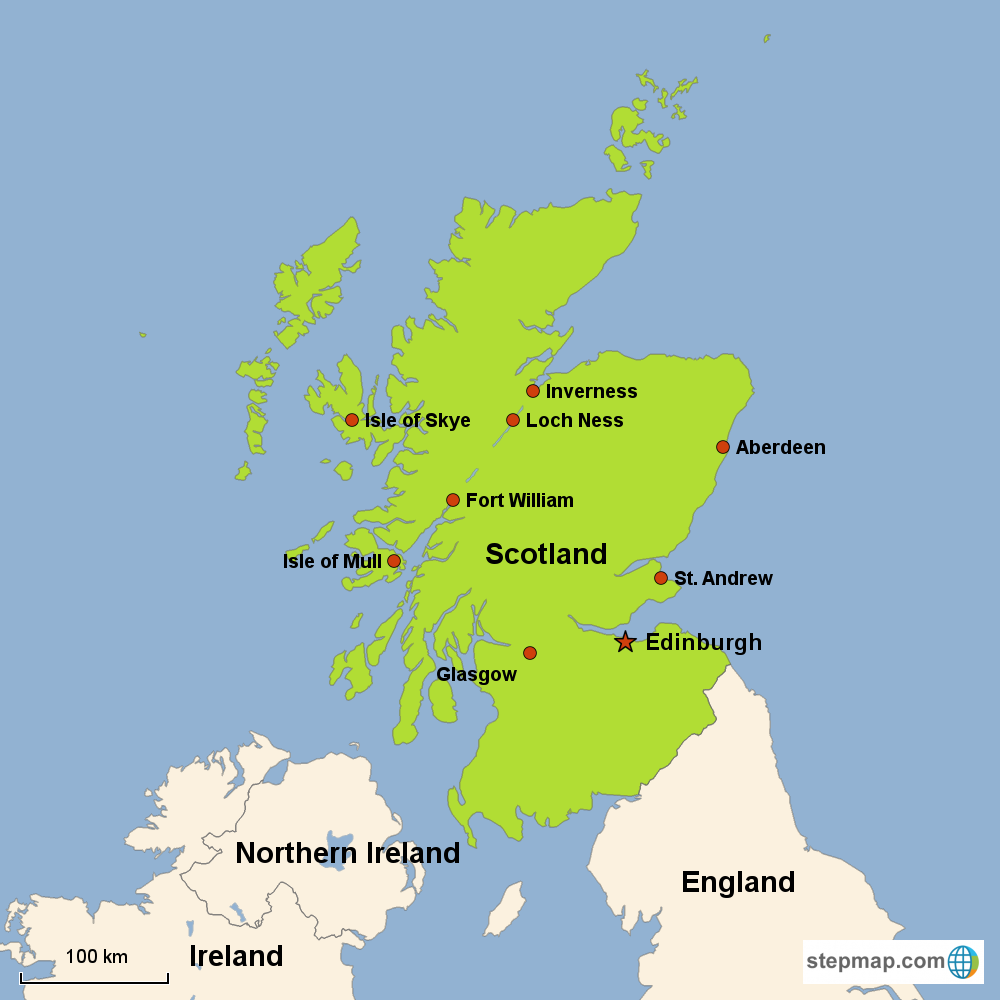 Map of Scotland in Europe