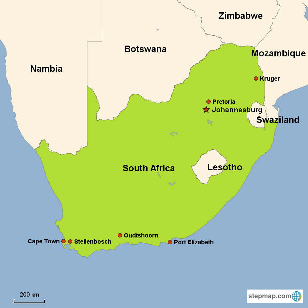 Map of South Africa in Africa