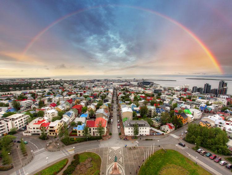 Reykjavik Rainbow Cityscape