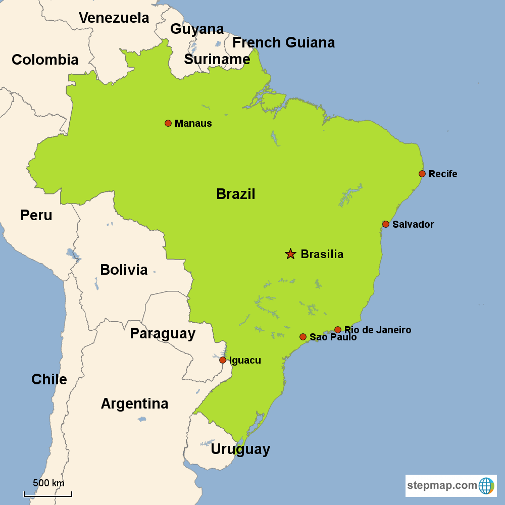 Map of Brazil in South America