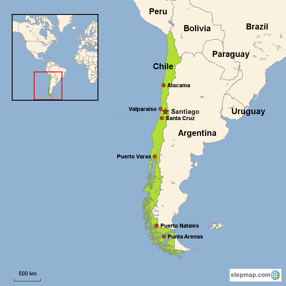 Map of Chile in South America