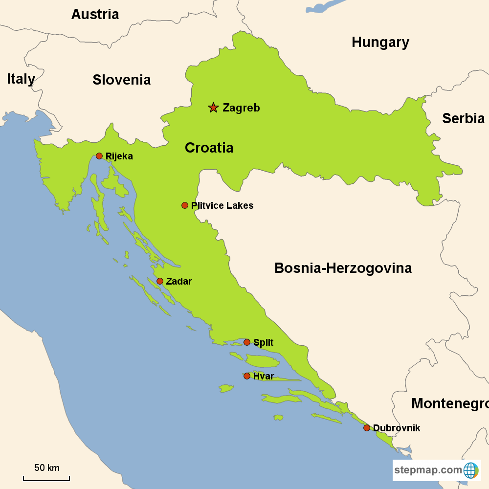 Map of Croatia in Europe