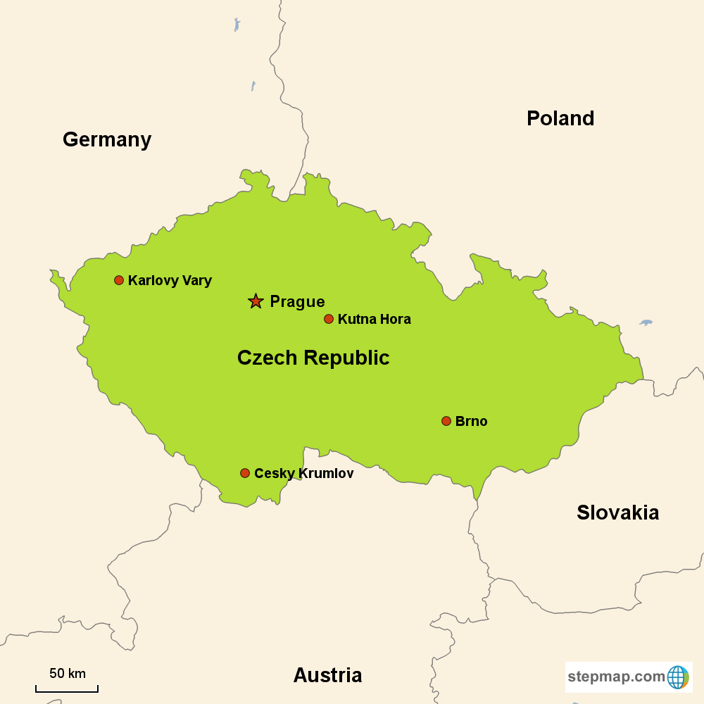 Map of Czech Republic in Europe