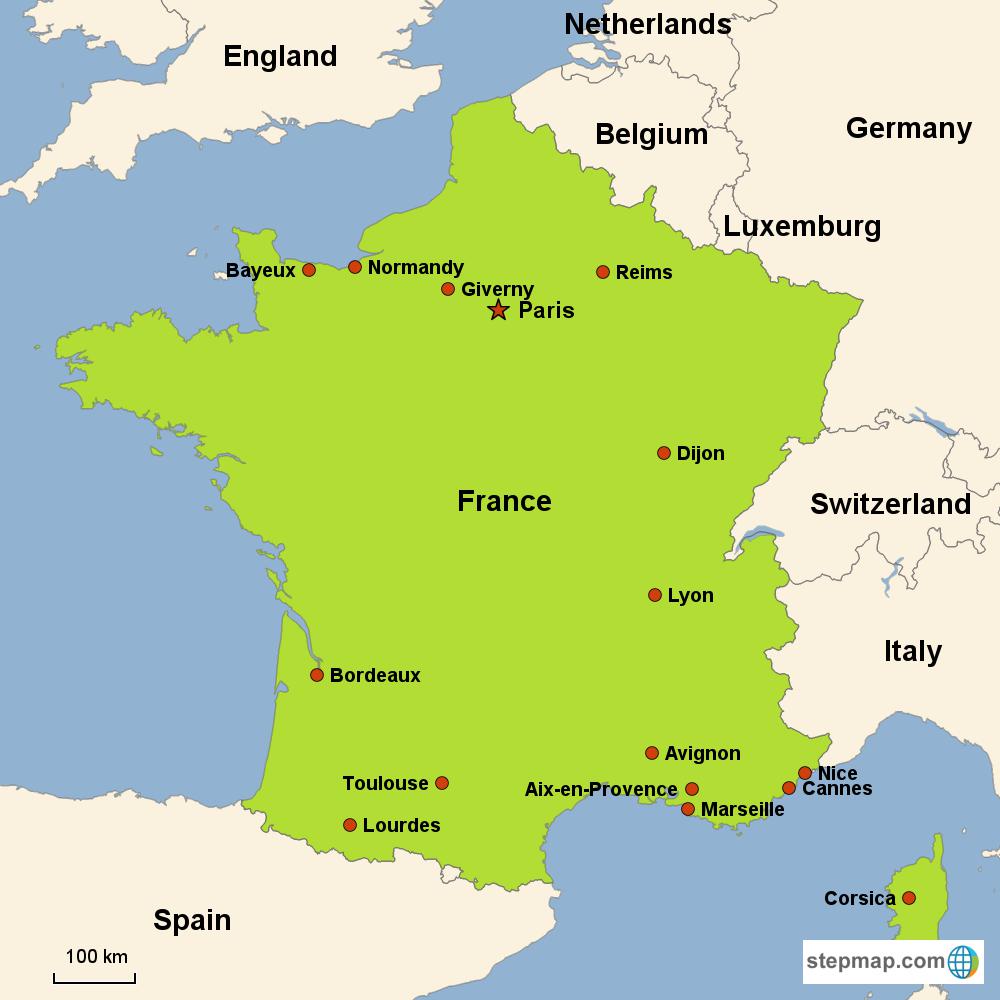 Map of France in Europe