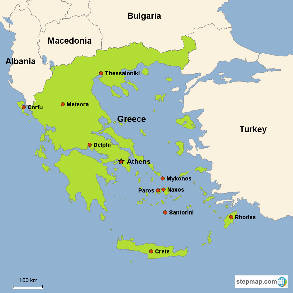 Map of Greece in Europe