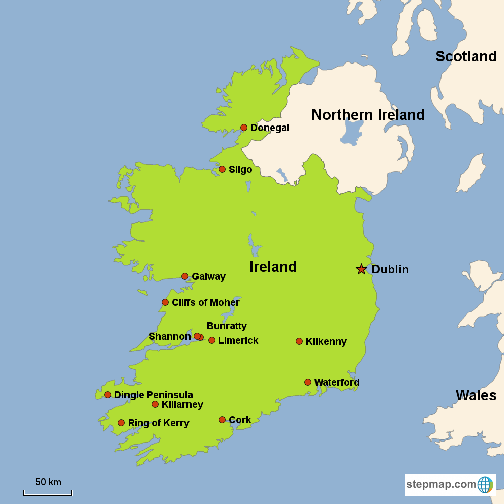 Map of Ireland in Europe