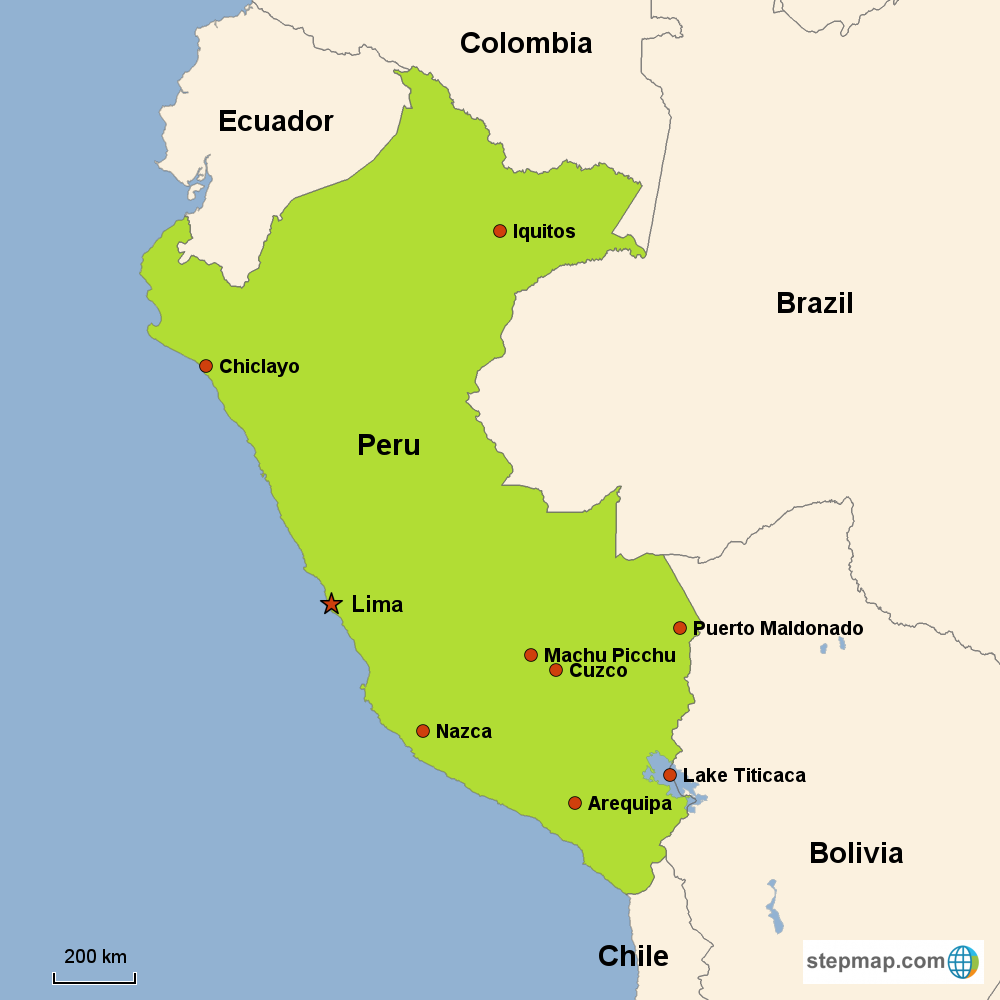 Map of Peru in South America