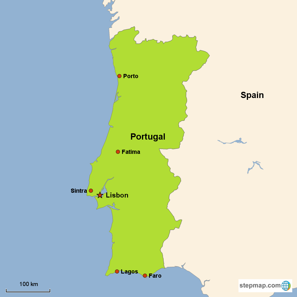 Map of Portugal in Europe