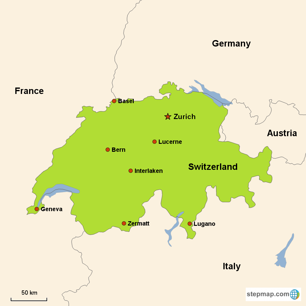 Map of Switzerland in Europe